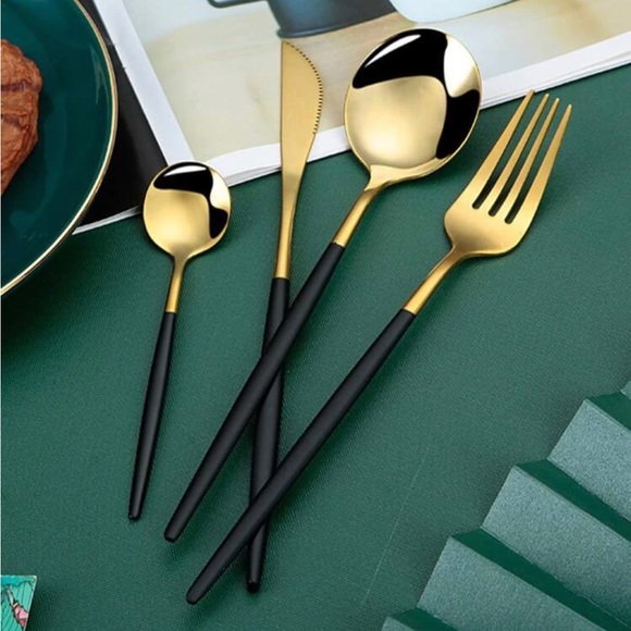 🆕SILVERWARE BUNDLE GOLD/BLACK 24 PIECE SET - Picture 3 of 9